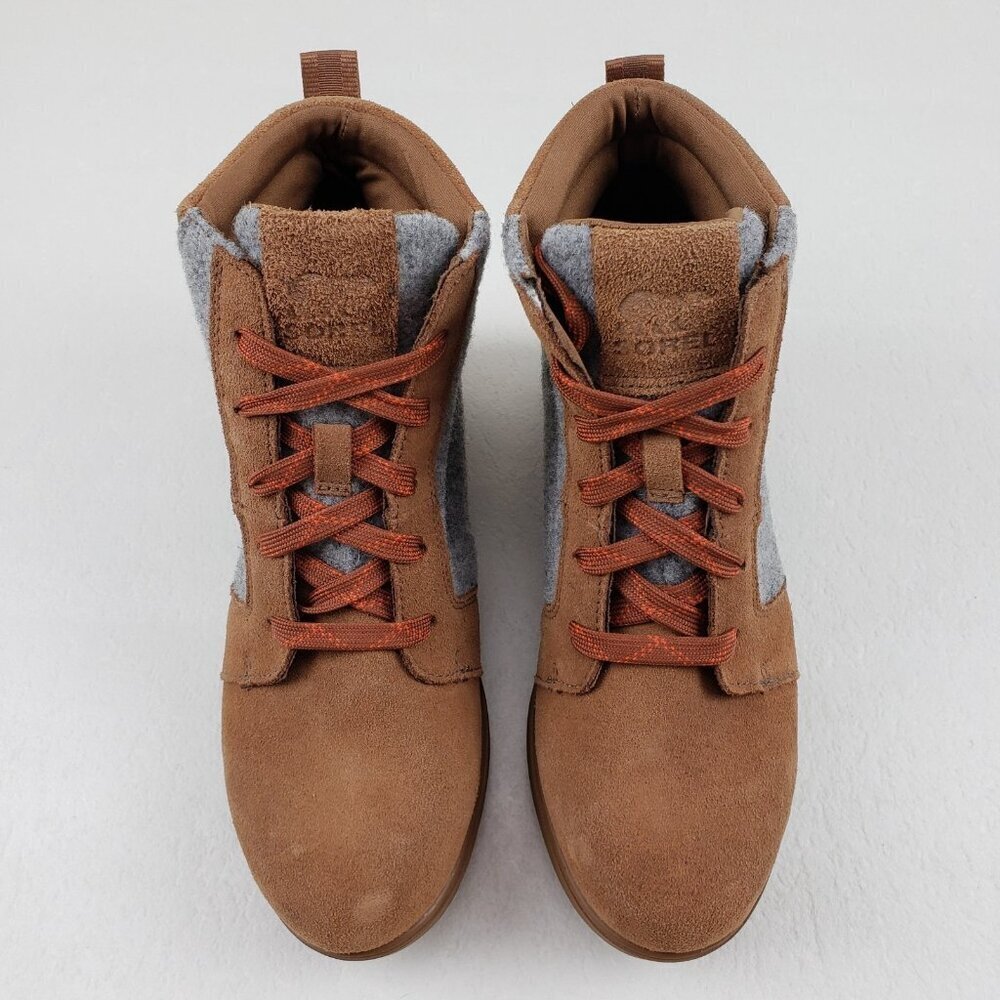 Sorel Evie Ankle Boot Womens 8 Brown Suede Hidden Wedge Heel Lace Up Waterproof - Picture 6 of 15